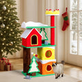 Christmas Decorations, Christmas Cat Tree with Hideaway, Large Cat Tower with Crown Perch & Sisal Scratching Ramps, Candy Color Holiday Decor for Indoor Cats, Multi-Level Playhouse (56 in Christmas)