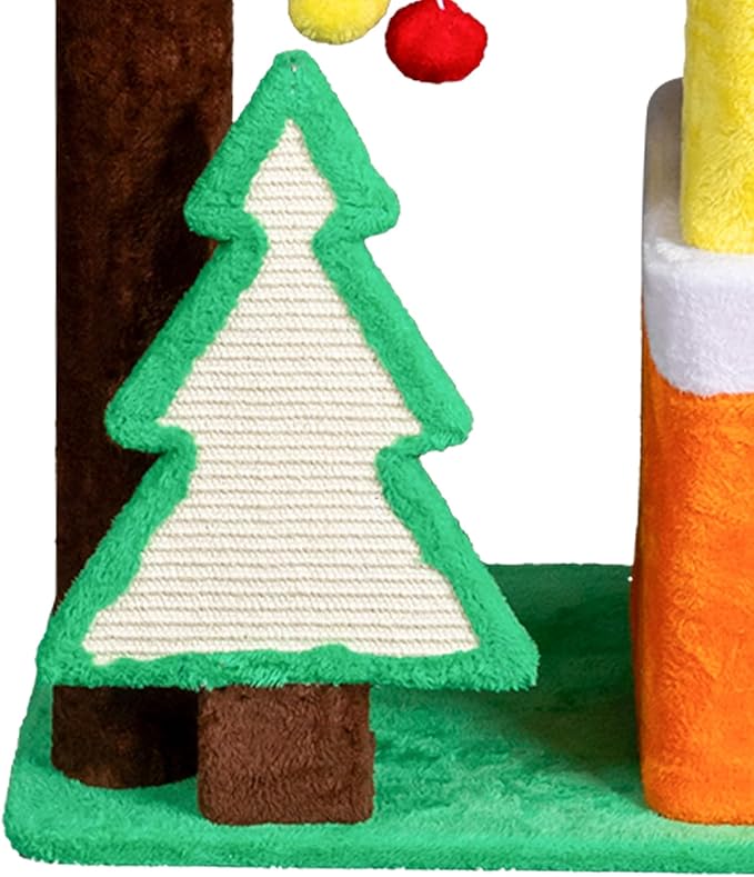 Christmas Decorations, Christmas Cat Tree with Hideaway, Large Cat Tower with Crown Perch & Sisal Scratching Ramps, Candy Color Holiday Decor for Indoor Cats, Multi-Level Playhouse (56 in Christmas)