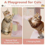 Tangkula Pink Cat Tree, 44 Inch Multi-Level Cat Tower with Sisal Scratching Posts, 2-Door Condo, Padded Top Perch & Hammock, 2 Hanging Balls, Jumping Platforms for Indoor Cats (Pink)