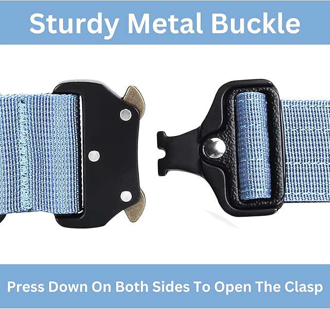 Heavy Duty Tactical Dog Collar – Adjustable Nylon w/Metal Buckle, Durable & Comfortable for Medium to Large Dogs (German Shepherd, Labrador, Rottweiler), Light Blue, Large, for Training & Outdoor Use
