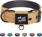 Tuff Pupper Heavy Duty Tactical Dog Collar | 1.5" Wide Ballistic Nylon | Reflective Stitching | Integrated ID Tag Holder | Stainless Steel Buckle | Padded Lining | Medium & Large Dogs (Tan, Large)