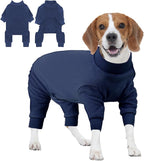 IECOii Dog Cold Weather Coat, Fleece Dogs Sweaters with Long Sleeves for Small Medium Breeds Boy, Warm & Stretchy Pajamas Jammies for Indoor Outdoor, Machine Washable,Navy Blue, Size L