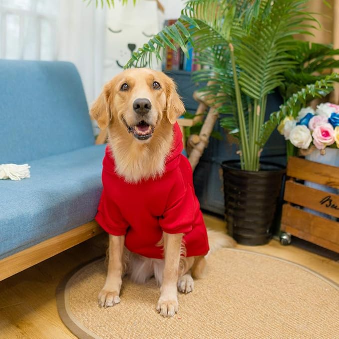 KOOLTAIL Dog Hoodie for Large Medium Small Dogs, Soft and Warm Pet Sweater with Leash Hole and Pocket Boy Girl, Puppy Fall Winter Jacket Clothes, French Pitbull Cold Weather Coat Sweatshirt, Red L