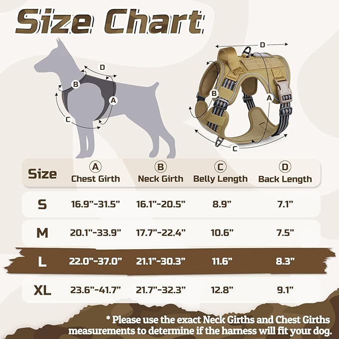 rabbitgoo Tactical Dog Harness for Large Dogs, No Pull Military Service Vest with Handle & Molle, Easy Control for Training Walking, Adjustable Reflective Straps, Brown, L