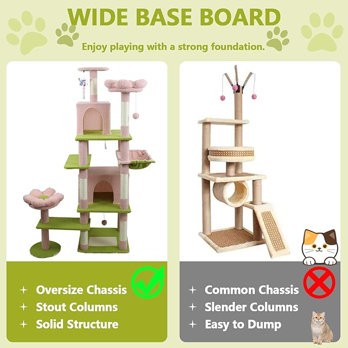 71 inch Flower Cat Tree, Multi-Level Cat Tower with Large Condo Removable Flower Cushion and Hammock, Tall Cat Tree for Indoor Large Cats Climbing, Scratching, and Play (Pink)