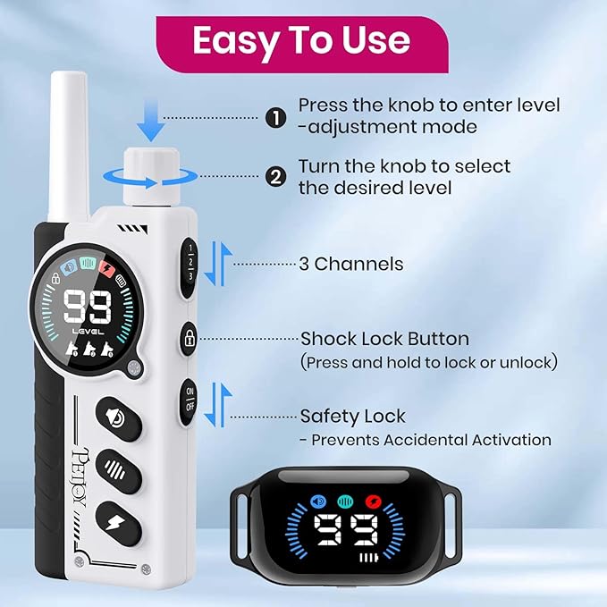 PetJoy 3-Dog Training Collars & Shock Collar for 3 Dogs, with Lockable Shock - Shock Lock Mode Switches to Tone & Vibe Only, Includes Rechargeable Remote with 4000ft Range (9 Tones)