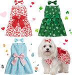 Abbylike 3 Set Easter Dog Dress Small Dog St. Patrick Valentines Day Cute Bunny Shamrock Heart Poodle Skirt with Bow Clip for Pet Holiday Party Outfits(L)