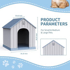Large Dog House Outdoor Weatherproof，Waterproof Resin Outside Dog House with Elevated Floor and Air Vents, Durable Doghouse for Samll Medium Large Dogs (Light Blue, 38.62"L×36.26"W×38.07"H)
