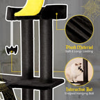 Happy&Polly Gothic Cat Tree- Black Cat Tower with Spacious Private Basket Bed, Natural Sisal Scratch Post& Climbing Ladder with Hanging Bat Toy,Multi-Level Cat Activities Furniture for Perching