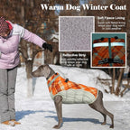Lelepet Warm Dog Winter Coat Dog Coats for Large Dogs Waterproof Dogs Jacket with Harness Built in Reflective Cold Weather Coats Windproof Zip-Up Winter Fleece Vest Snowsuit Boxer Orange Plaid XL