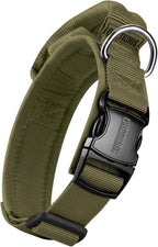 OneTigris Tough Dog Collars, Tactical Dog Collar with Handle, Milltary Adjustable Dog Collar with Heavy Duty Metal Buckle for Training (Green, S)