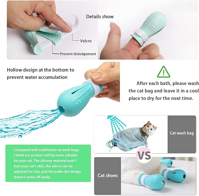 4 Pieces Scratch Cover for Nursing Rehabilitation Cat Boots, Adjustable Bathing Gloves (Green)