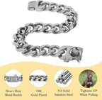 BAOBOTE 23MM Silver Dog Collar,Dog Chain Collars with Cuban Link Dog Collar,Heavy Duty Training Collar Chew Proof for Medium Dogs(22" Silver)