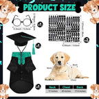 5 Pcs Dog Graduation Costume Set Include 2026 Pet Graduation Gown with Stole Puppy Grad Cap Lensless Glasses DIY Letter Stickers for Dogs Cats Holiday Costume Accessory(Black Green,L)