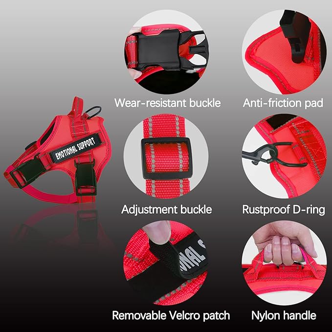 voopet Service Dog Harness, Emotional Support Pet Vest Harness, Reflective Breathable & Adjustable No Pull ESA Harness for Small Medium Large Dogs (with 4 PCS Removeable Tags),X Small (Pack of 1)
