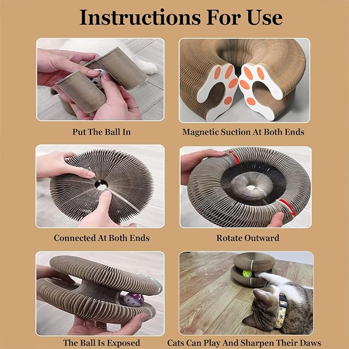 Kitty Kurlz Cat Toys, Cat Scratcher Magic Organ Cat Scratcher with Bell Ball, Reversible Infinity Cardboard Scratcher, The Ultimate Interactive Cats Scratching Board for Indoor