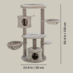 TRIXIE Anna Cat Tree – Cat Tower with Sisal Posts, Dual Hammocks, Caves & Hanging Toy – Indoor Cat Furniture for Scratching & Climbing – Gray, 23.6" x 23.6" x 50.4"