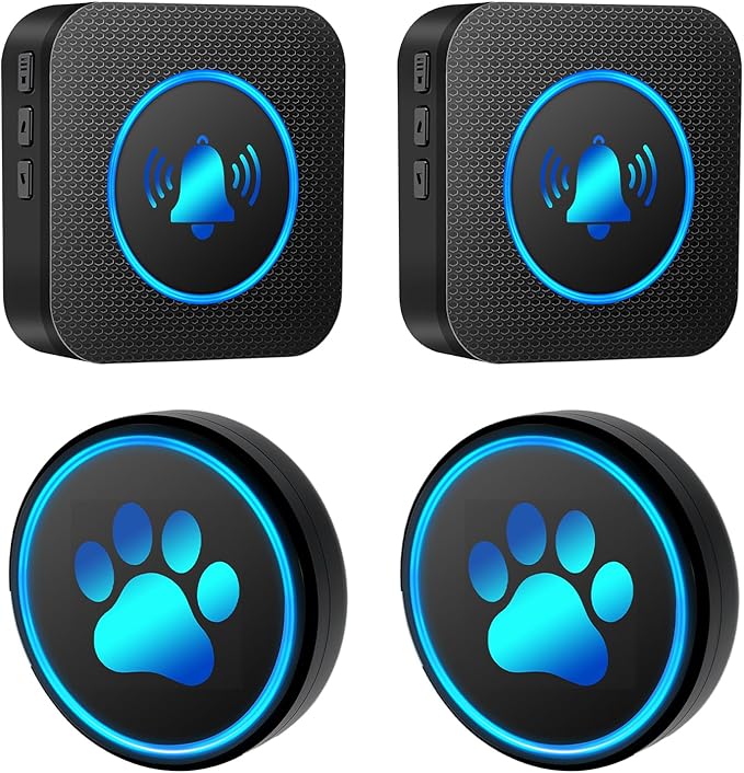 Dog Door Bell for Potty Training, Smart Wireless Doggie Doorbell to Go Outside, 1000 Feet Long Range with IP65 Waterproof Super-Light Touch Button (2Receivers+2Buttons)