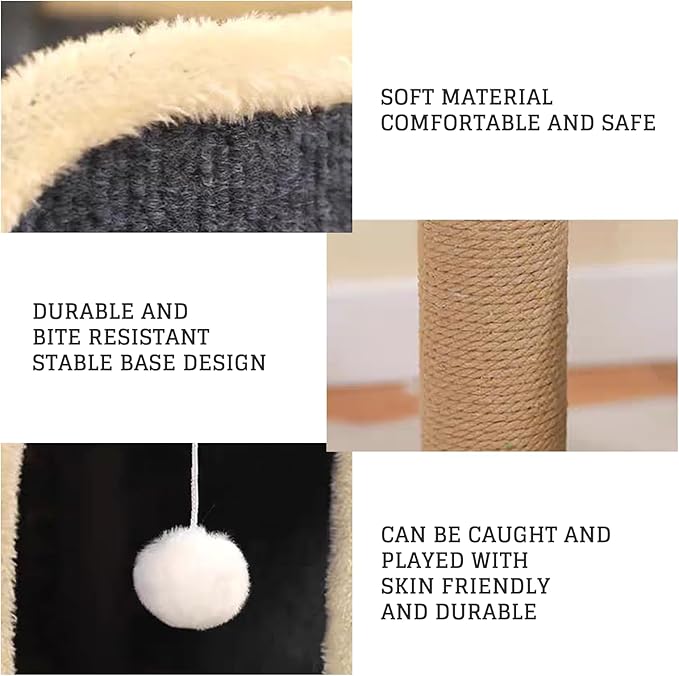 Cat Villa Cat House,Cat House Soft and Durable Multi-Level Cat Villa Cozy Sisal Cat Tower with Scratching Post,Warm Condo Nest for Sleep,Rest Play Ideal for All Seasons (Gray, Small)