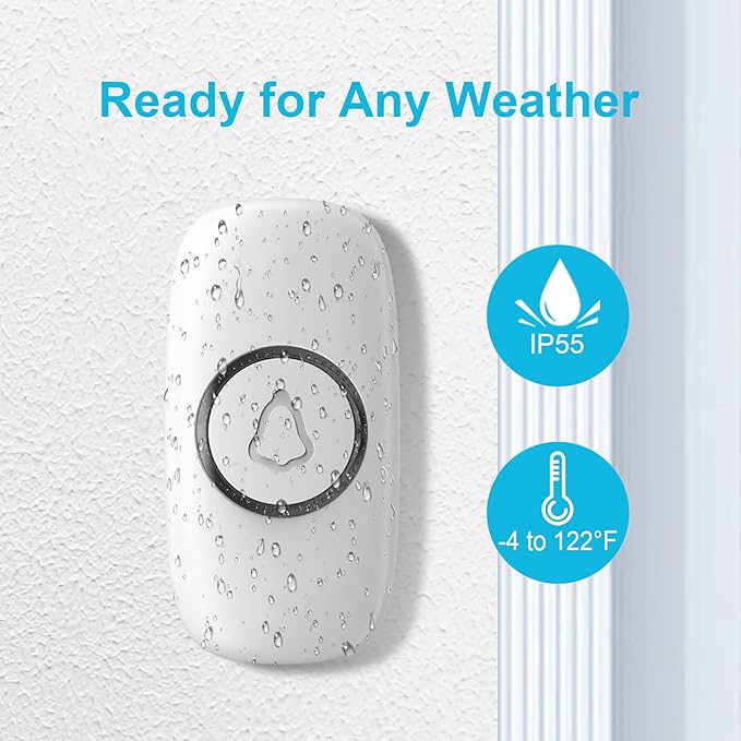 SECRUI Doorbell–Doorbell Wireless Kits for Front Door – Battery Operated Doorbell with 52 Chimes, 5 Volume Levels – Waterproof Doorbell (2 Push Buttons 2 Receivers)