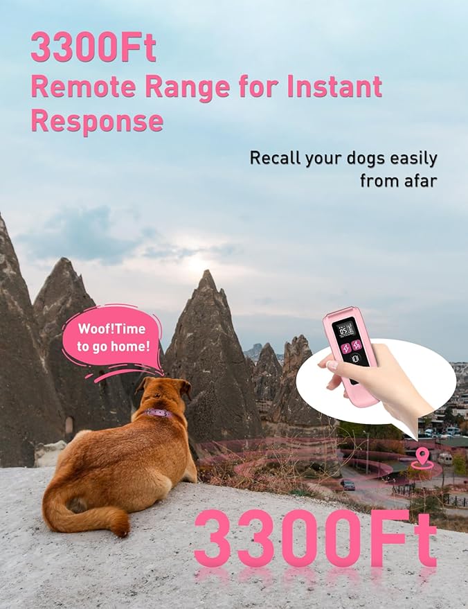 Dog Shock Collar For 2 Dogs, 3300Ft 4 in 1 Dog Training Collar with Beep, Vibration, Shock & Boost Shock, IPX7 Waterproof Rechargeable Bark Shock Collar for Large Medium Dogs(10-120lbs), Security Lock