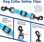 2 Pcs Dog Collar Safety Clips with Double Ended Clasps | Adjustable Collar Backup Clip for Dog Harness & Collars Connectors, Training for Walking, Running, and Hiking, Safety Clip - Blue