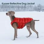 Kuoser Dog Puffer Jacket Warm Dog Coat for Medium Large Dogs, Windproof Reflective Pet Padded Vest Cold Weather Clothes Puppy Snowsuit with Hook & Loop Coats, Easy On/Off, Red L
