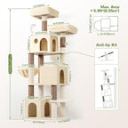 Globlazer Cat Tree Tall, 71 inches Cat Tower for Indoor Adult Cats Multi-Level 3 Condos for Indoor Cats XL Cat Tree Tower with Scratching Posts, Soft Extra Large Hanging Basket, F71, Beige