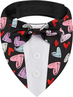 Valentine Dog Tuxedo Bandana with Bow Tie, Adjustable Tuxedo Style Heart Pattern Pet Costume for Dogs, XS to XL