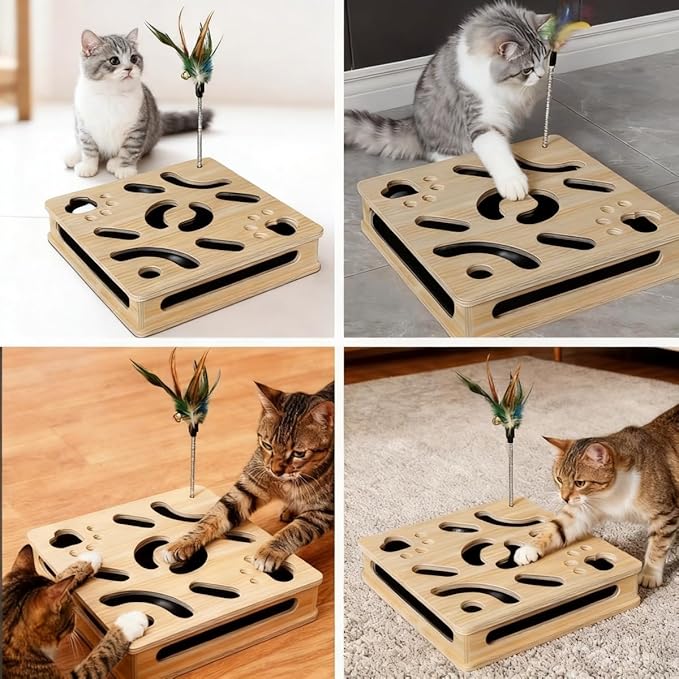 Upgraded 14-inch cat Clawing Box with Nail File, Jingler & Sandpaper - No Assembly Large Enrichment Pad for Cats Who Hate Claw Trimming Stressrelaxing Grooming Gift