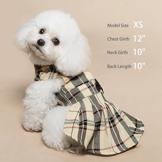 PUPTECK Classic Plaid Dog Dress Cute Puppy Clothes Outfit Medium