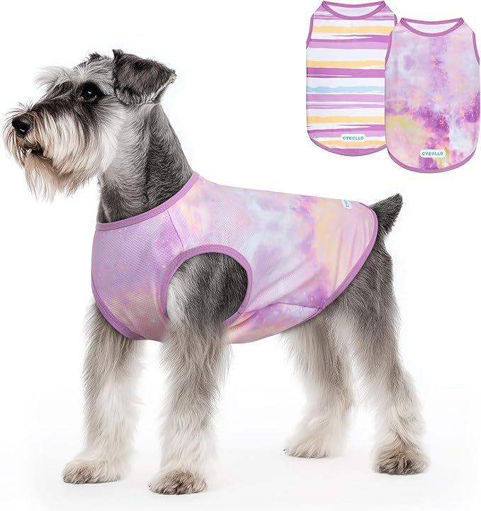 cyeollo 2pack Dog Shirt Cooling Breathable Sleeveless Summer Clothes for Dogs, Intant Cool T Shirts for Small Dogs, Purple M