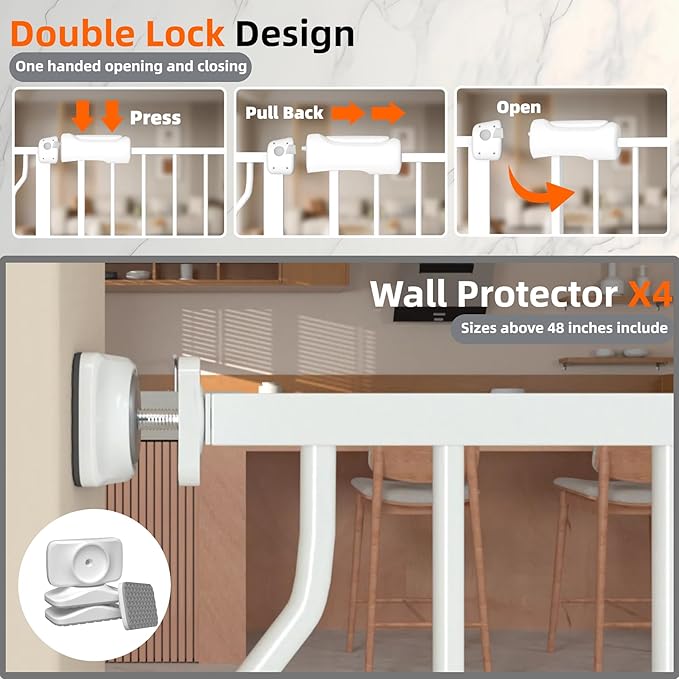 TSAYAWA Walk Through Baby Gate with Door, 53-57.48 Inch Wide Presure Mounted No Drill Metal Auto Close Child Gate for Stair Doorway - Indoor Outdoor Safty Gate for Toddler Dog Doggie, White