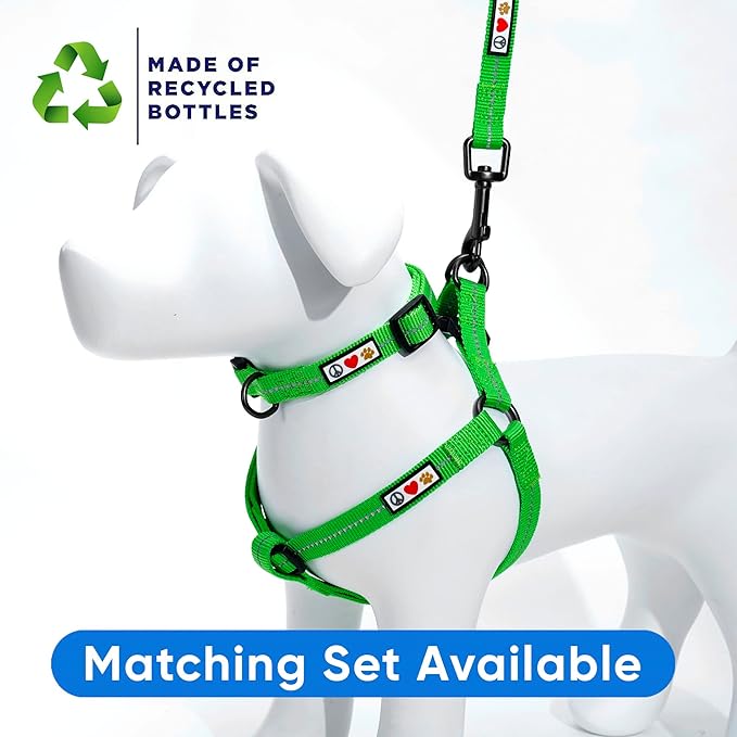 Pawtitas Recycled Reflective Step-in Dog Harness – Adjustable No-Pull Vest for Puppies to Seniors, Safe & Comfortable M Green
