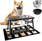 Metal Raised Dog Bowl Stand for Large and Medium Dogs, Elevated Dog Bowls with Sprill Proof Mat ＆ Slow Feeder, Pet Food Bowls 10" Tall Dogs Feeder (58OZ-Stainless Steel Pet Bowl, Mat-16x24in)