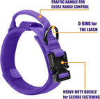 Tactical Military Dog Collar - Adjustable Nylon, Heavy Duty Metal Buckle With Handle for Training, With Patches (Purple, L)