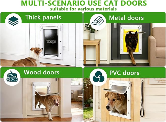 Dog Door Doggy Door Easy Install - Wood & PVC Doors & Walls，Dgooie Free Movement & Strong Magnetic Auto-Close & Sliding Lock,Telescoping Frame,8 1/8" x 13 2/5" for Medium Dogs Up to 40 lb