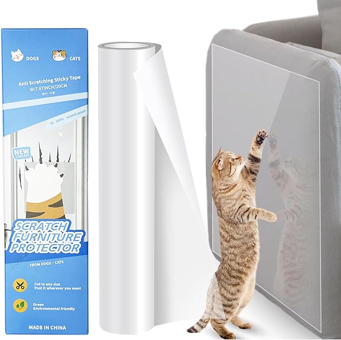 Cat Furniture Scratch Protector, Self-Adhesive Transparent Tape, Clear Scratch Guard for Sofa, Door & Furniture Protection (20x500cm)