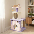Tangkula Cute Cat Tree, 31.5 Inch Multi-Level Cat Tower with Jute Scratching Posts, Condo, Top Perch, Hanging Toy, Moon & Star & Cloud-Shaped Accents for Indoor Cats (Purple+Pink+White)