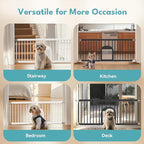 No Pawblems Dog Gate with Small Pet Door, 16"-42.7" Adjustable Metal Short Dog Gate to Step Over, 16.5" Tall, with 3 Extension Kits, Pressure Mounted, for Doorways & Stairs, Black