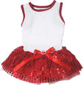 Petitebella Plain Sequins Tutu Puppy Dog Dress (White/Red, XXX-Large)