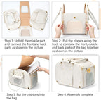PetsHome Dog Carrier Purse, Pet Carrier, Waterproof Premium Leather Pet Travel Portable Bag for Cat and Small Dog Home & Outdoor Medium Beige