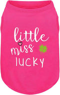 Pink Cotton Dog Shirt with 'Little Miss Lucky' Print, Soft & Breathable Pet Apparel for Small to Large Dogs, All-Season Sleeveless Vest, Cute and Comfortable Dog Outfit.Pink Four-Leaf Clover S