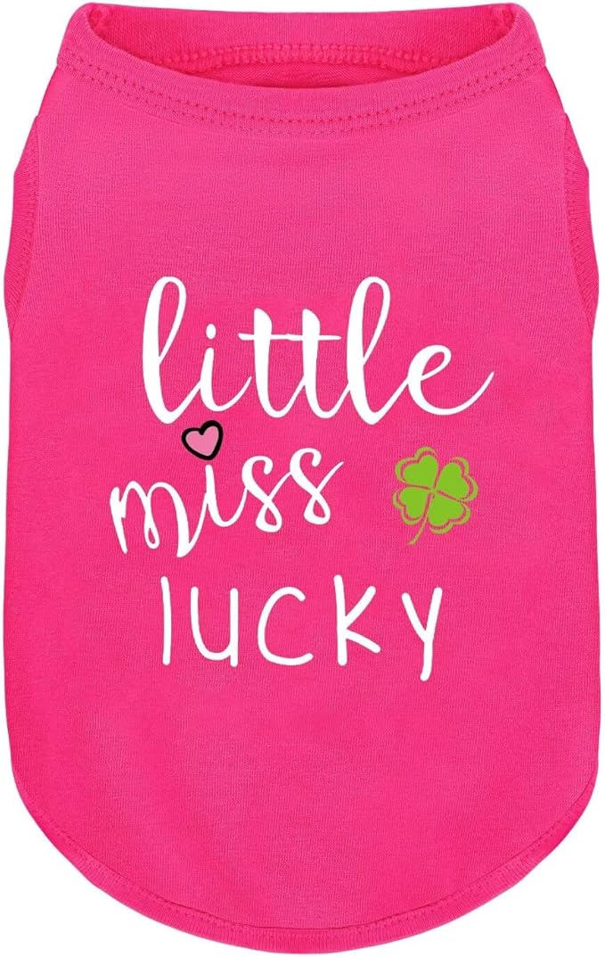 Pink Cotton Dog Shirt with 'Little Miss Lucky' Print, Soft & Breathable Pet Apparel for Small to Large Dogs, All-Season Sleeveless Vest, Cute and Comfortable Dog Outfit.Pink Four-Leaf Clover XXL