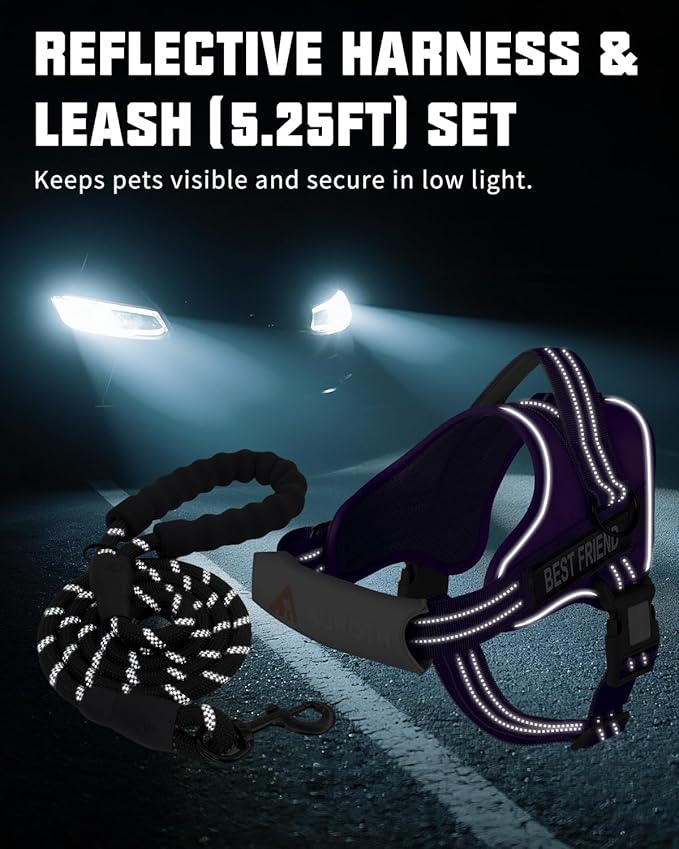 AUROTH Dog Harness and Leash Set, Soft Padded Service Dog Vest with 5.25FT Dog Leash, No Choke, Easy On Pet Vest, Adjustable Reflective No Pull Pet Vest Medium Sized Dog, Easy Walking and Training