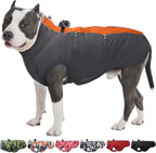 Dog Winter Jacket - 3X Large, Warm Zip Up Snowsuit Dog Harness Vest, Reflective, Water-Resistant, Orange-Gray