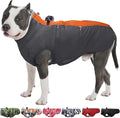 Dog Winter Jacket - Large, Warm Zip Up Snowsuit Dog Harness Vest, Reflective, Water-Resistant, Orange-Gray