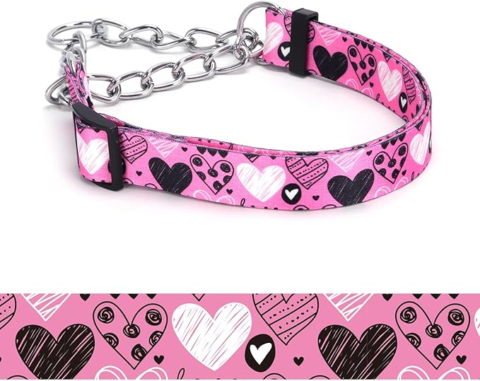 Martingale Dog Collar - Stainless Steel Chain, No Pull Training Collar with Flower Design for Large Medium Small Dogs (21, S)