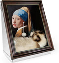Mona Lisa Cat Bed Painting Cat Scratcher Bed CartBoard Cat House for Indoor Cats Half-Surround Design W/Horizontal Cat Scratcher Scratching Board W/Catnip (Pearl Earrings, Frame Pre-Taped)
