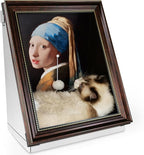 Mona Lisa Cat Bed Painting Cat Scratcher Bed CartBoard Cat House for Indoor Cats Half-Surround Design W/Horizontal Cat Scratcher Scratching Board W/Catnip (Pearl Earrings, Frame Pre-Taped)